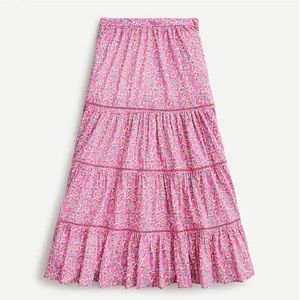 J.Crew Tiered midi skirt in pink vines block print